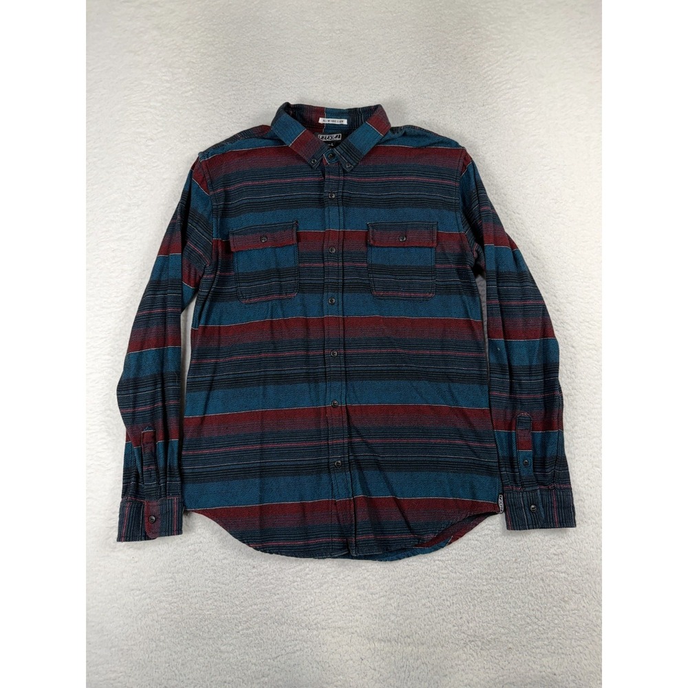 Ezekiel Striped thick Soft Fleece Lined Button Down Flannel Size Large Blue Red